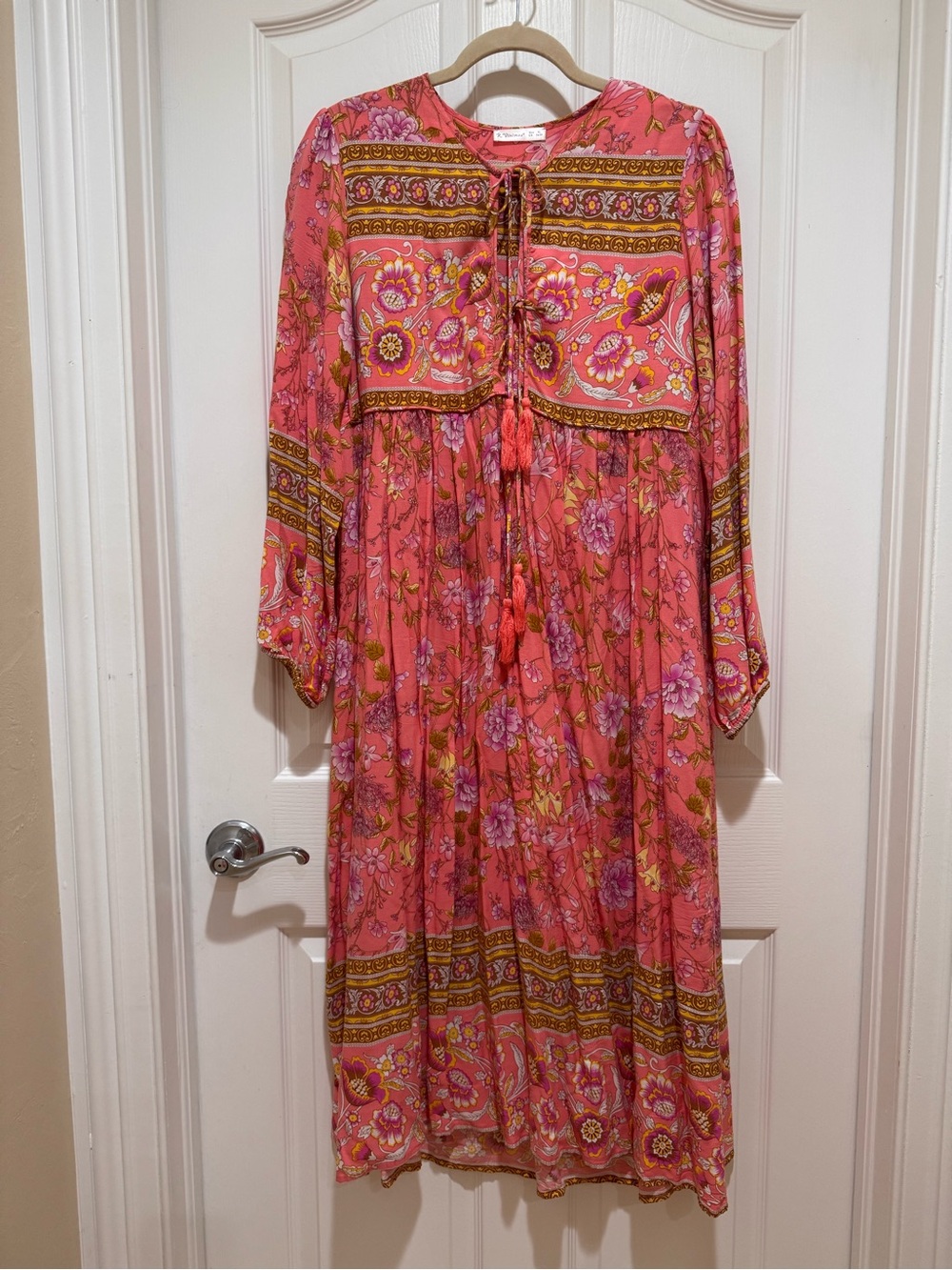 Pink Floral Boho Tie-Front Midi Dress XL